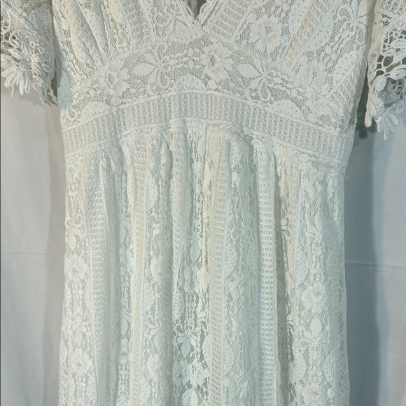 Yolly Italy White Lace Crochet Jumpsuit OS Wide Leg V-Neck - Picture 5 of 14